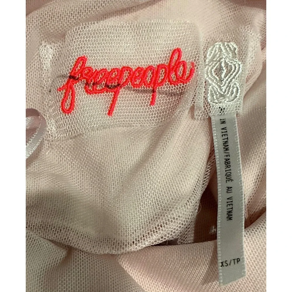Free People Genevieve Mini Dress Pink Bubble Skirt Tie Shoulder XS Balletcore